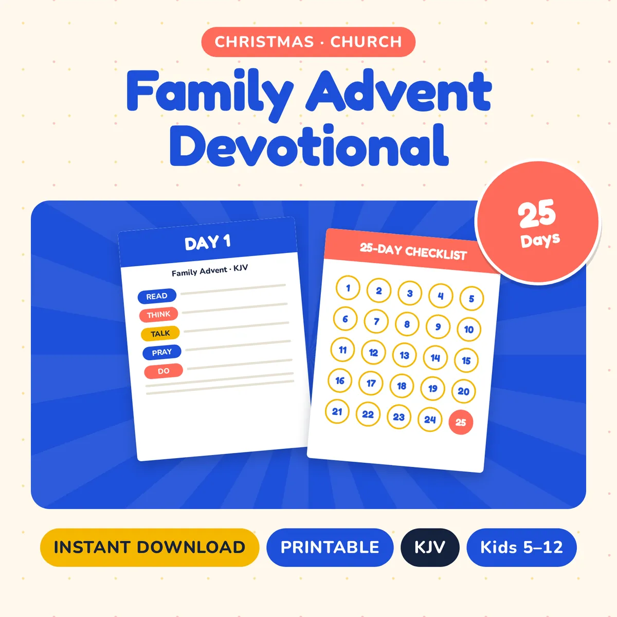 25-Day Family Advent Devotional (KJV): 25 Days, instant download